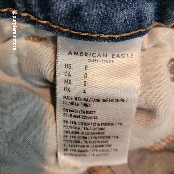 American Eagle Hi Rise Shortie Size 0 Next Level Stretch Medium Dark Wash Denim - Picture 5 of 11